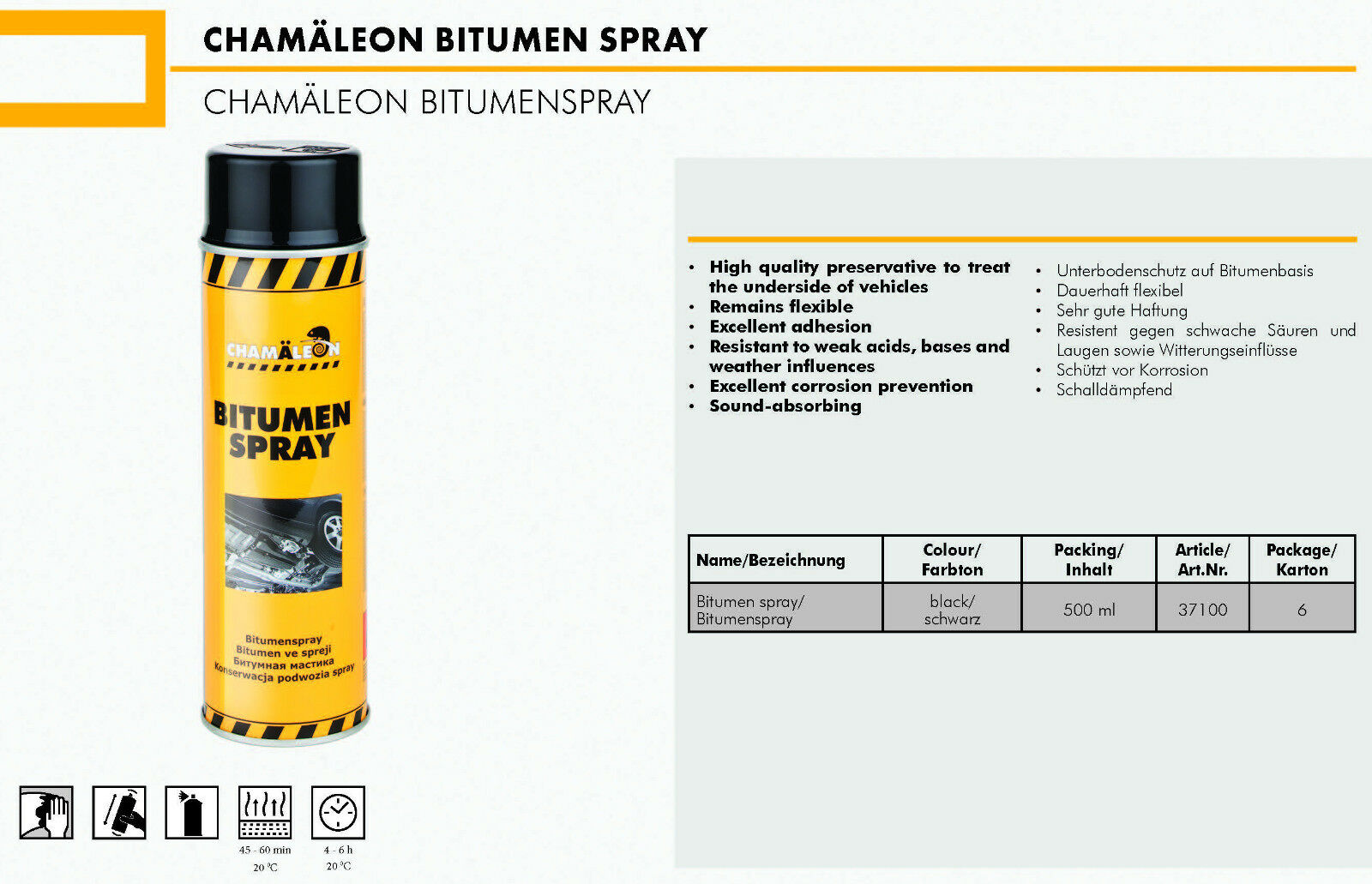 Chamäleon 500ml Bitum Bitumen Spray Schwarz UBS Schutz Unterbodenschutz  Black